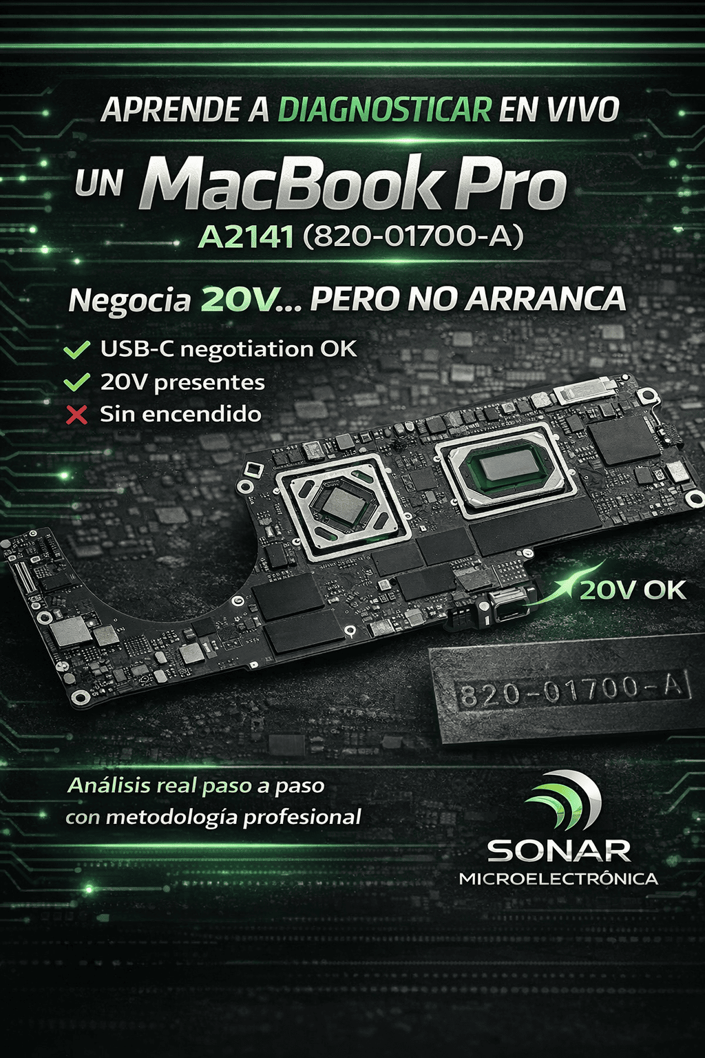 Clase en vivo Diagnosticamos un MacBook A2141 que negocia a 20V pero no enciende